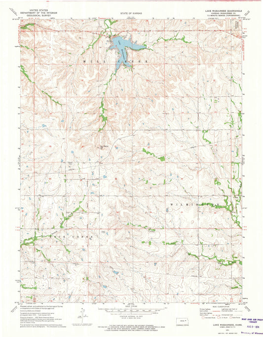 Classic USGS Lake Wabaunsee Kansas 7.5'x7.5' Topo Map Image