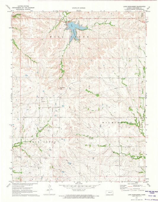 Classic USGS Lake Wabaunsee Kansas 7.5'x7.5' Topo Map Image