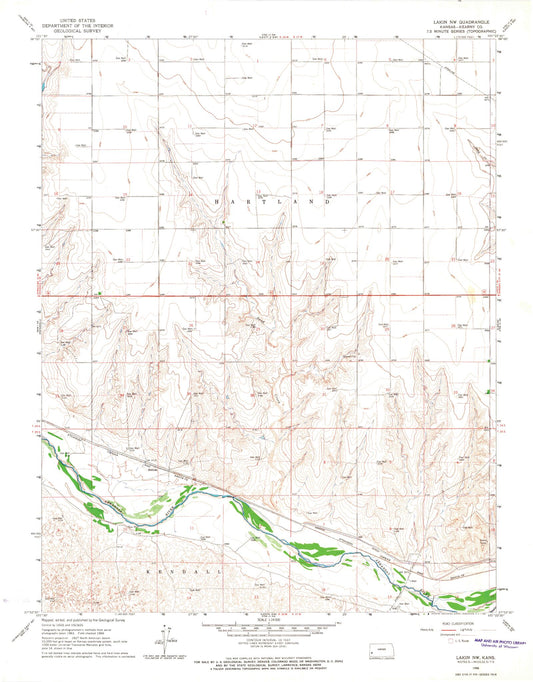 Classic USGS Lakin NW Kansas 7.5'x7.5' Topo Map Image