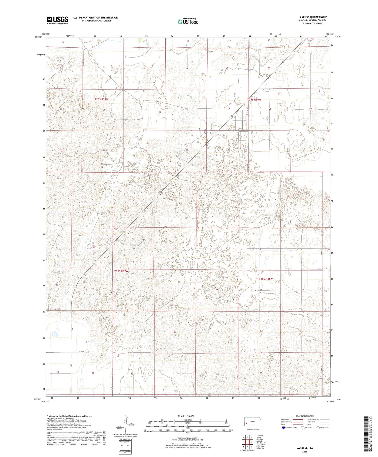 Lakin SE Kansas US Topo Map Image