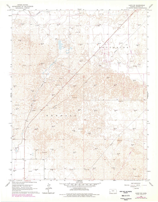Classic USGS Lakin SE Kansas 7.5'x7.5' Topo Map Image