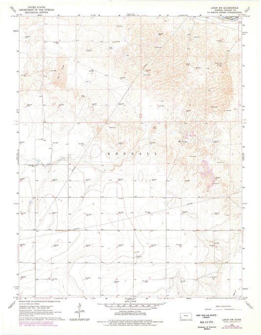 Classic USGS Lakin SW Kansas 7.5'x7.5' Topo Map Image
