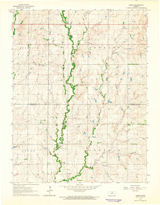 Classic USGS Lamar Kansas 7.5'x7.5' Topo Map Image