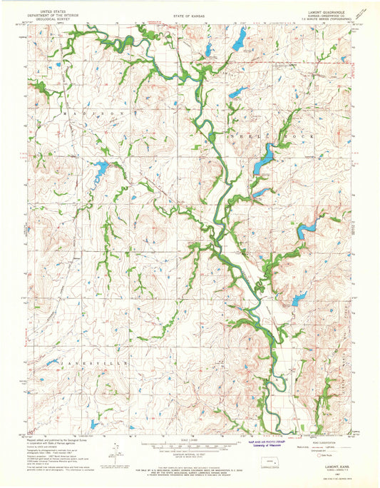 Classic USGS Lamont Kansas 7.5'x7.5' Topo Map Image