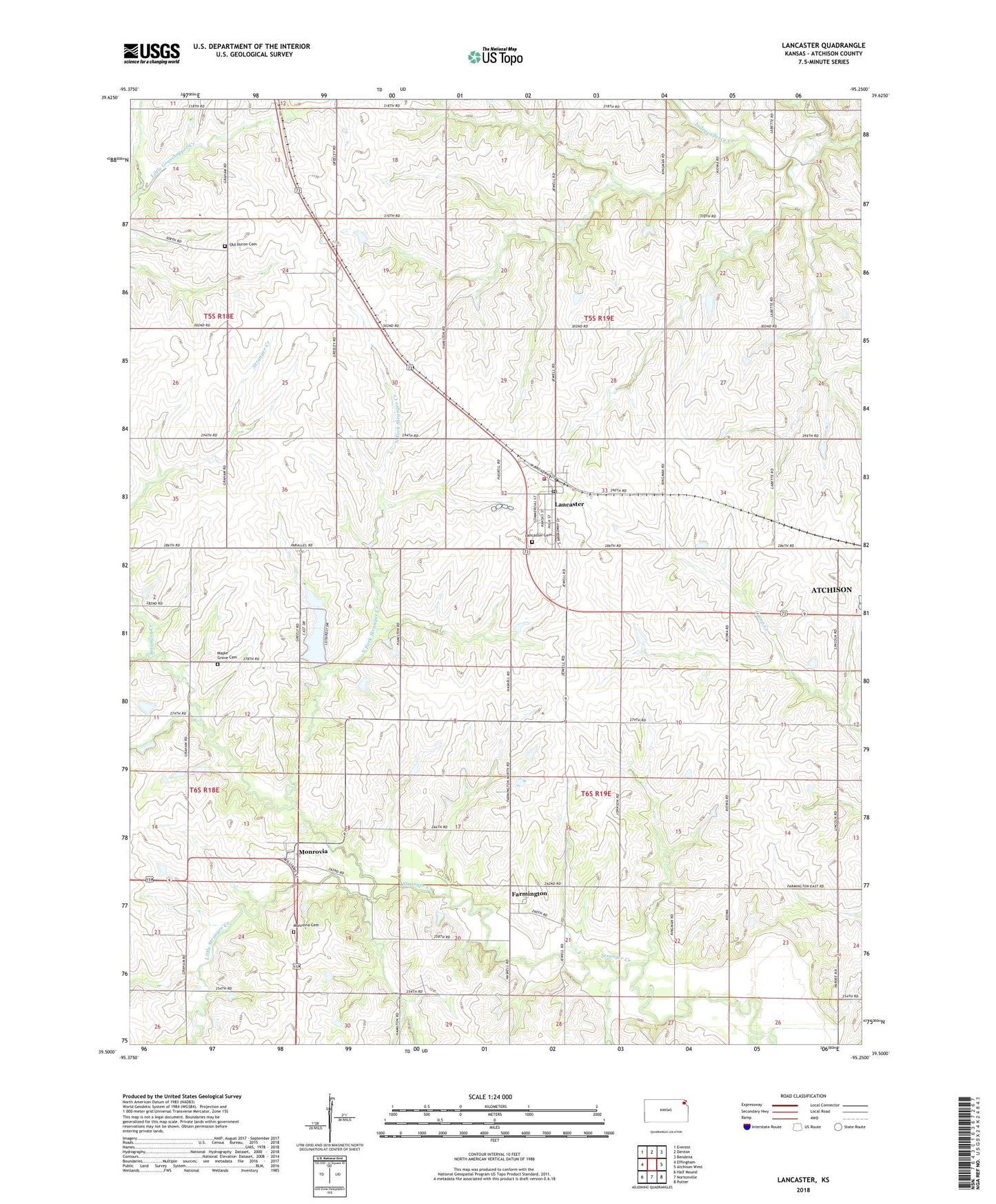 Lancaster Kansas US Topo Map Image