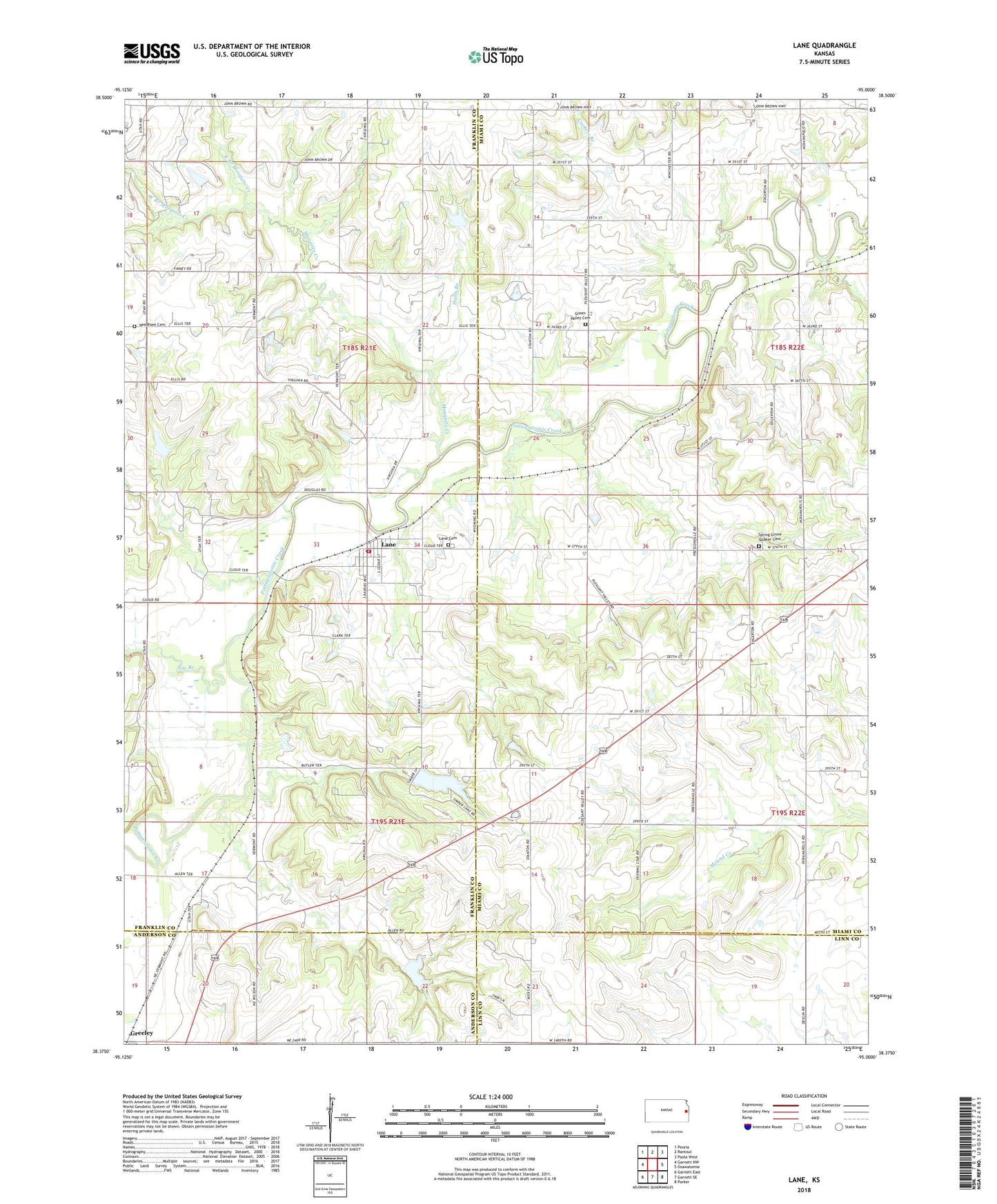 Lane Kansas US Topo Map Image