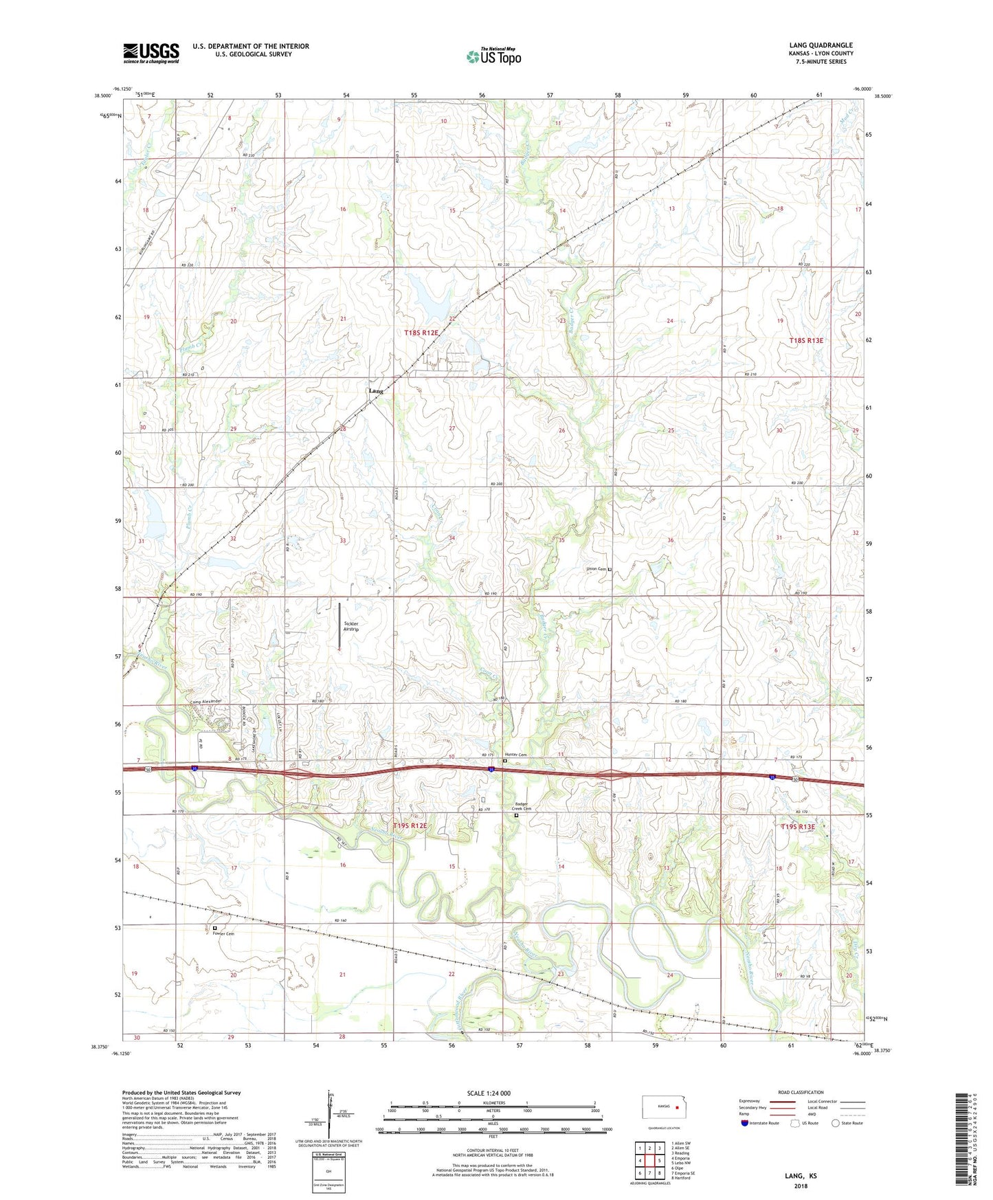 Lang Kansas US Topo Map Image