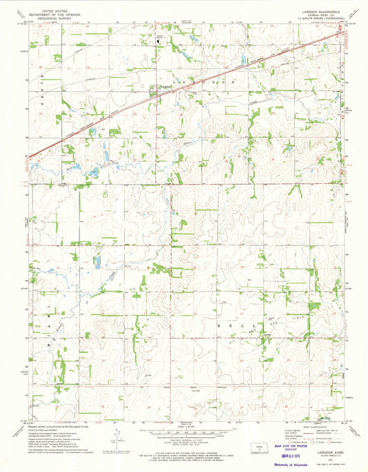 Classic USGS Langdon Kansas 7.5'x7.5' Topo Map Image