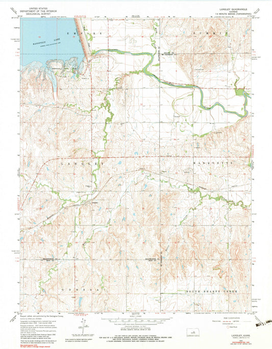 Classic USGS Langley Kansas 7.5'x7.5' Topo Map Image