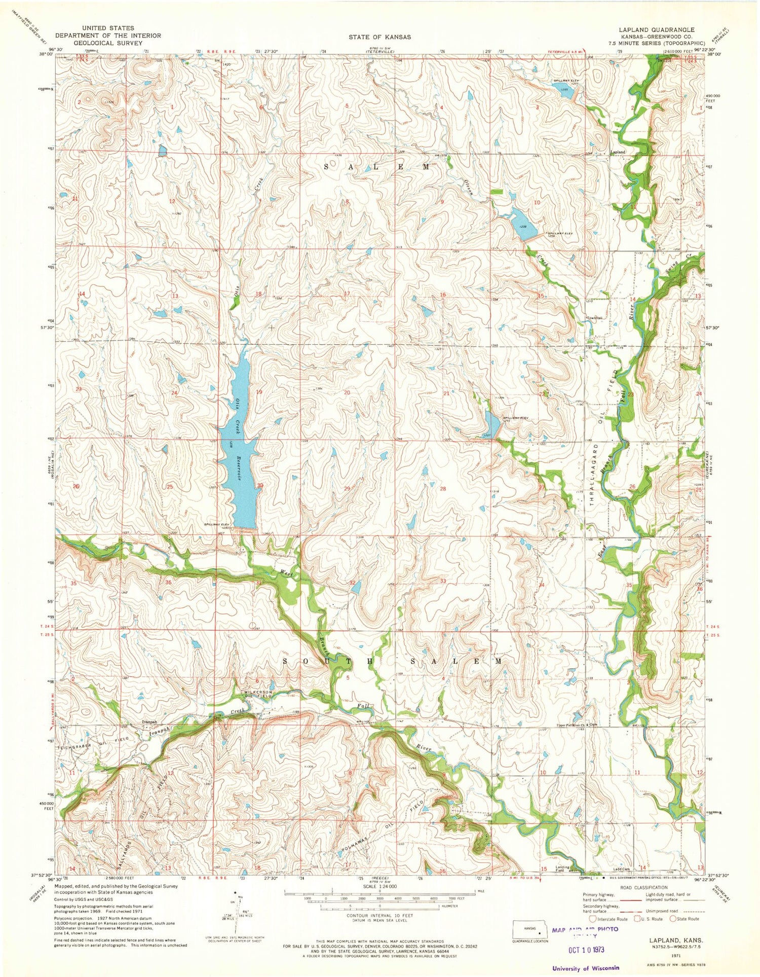 Classic USGS Lapland Kansas 7.5'x7.5' Topo Map Image