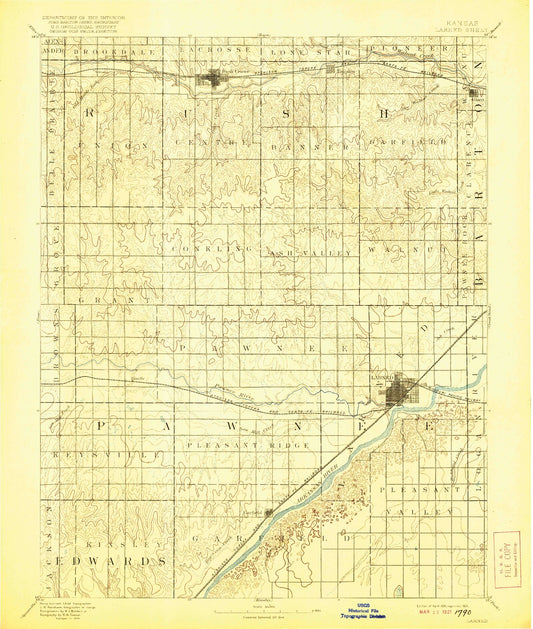 Historic 1891 Lakin Kansas 30'x30' Topo Map Image