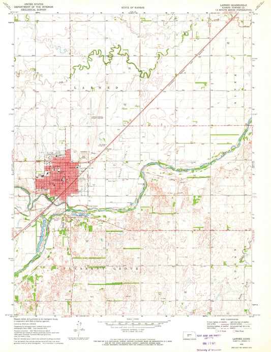 Classic USGS Larned Kansas 7.5'x7.5' Topo Map Image