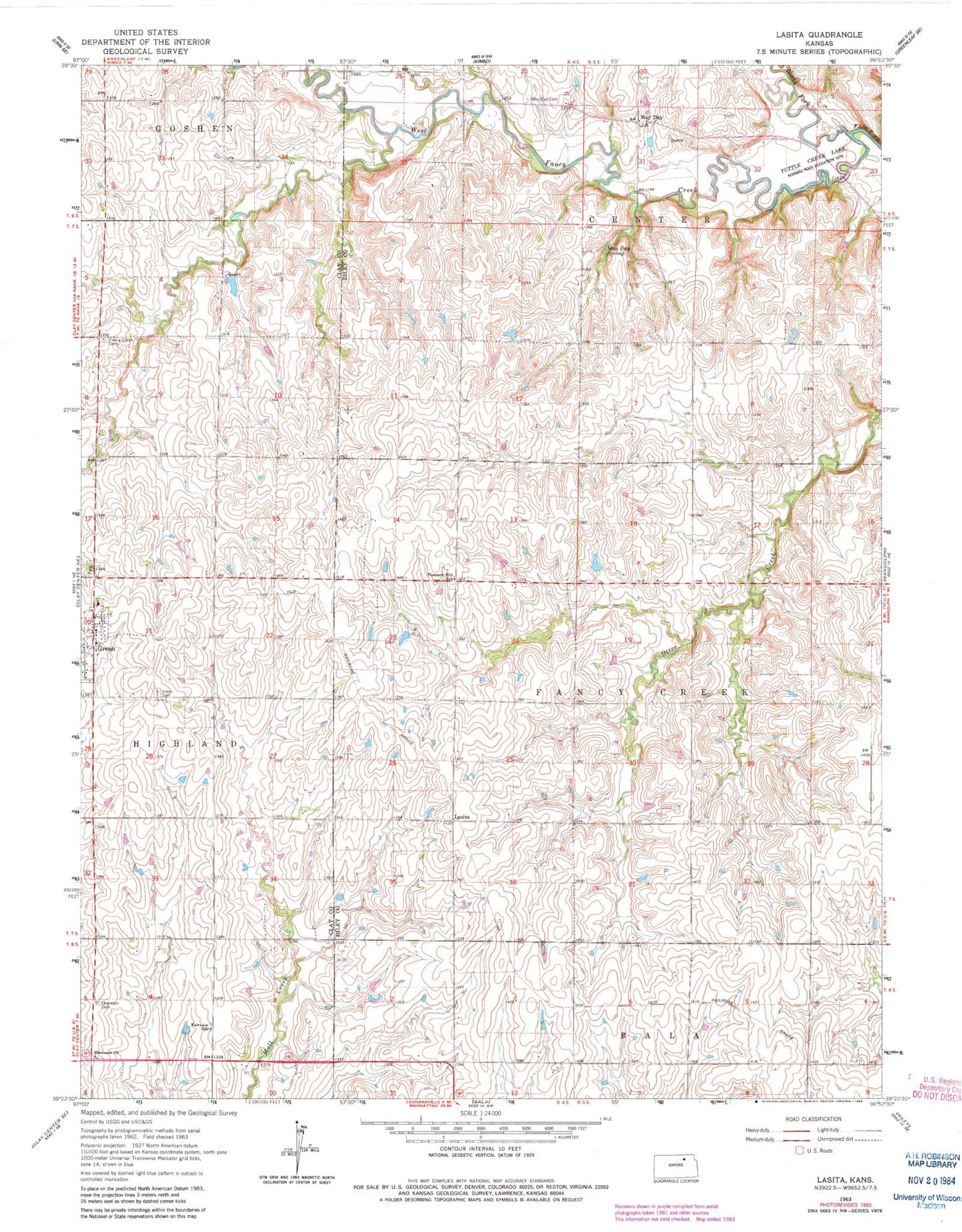 Classic USGS Lasita Kansas 7.5'x7.5' Topo Map Image