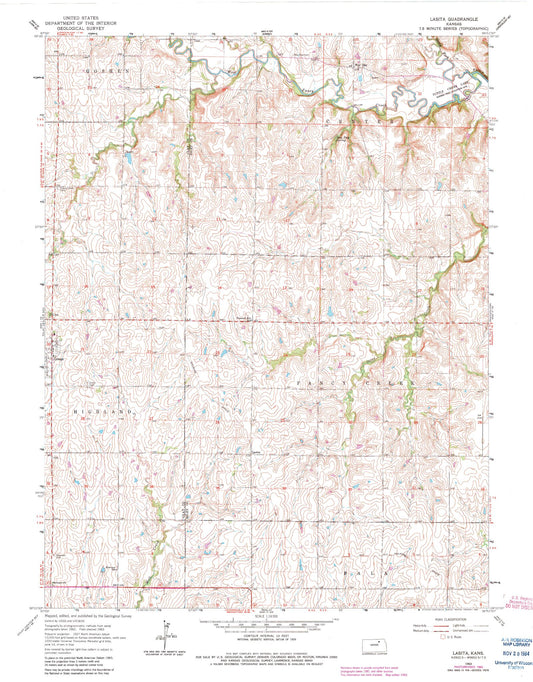 Classic USGS Lasita Kansas 7.5'x7.5' Topo Map Image