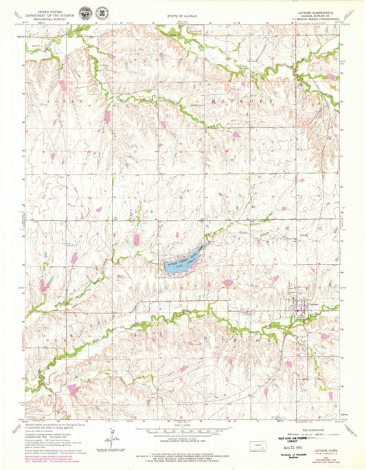 Classic USGS Latham Kansas 7.5'x7.5' Topo Map Image