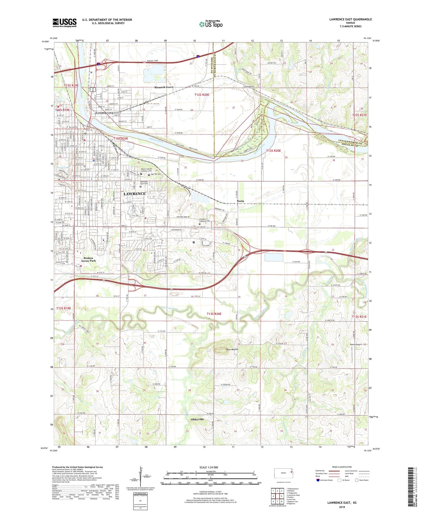 Lawrence East Kansas US Topo Map Image