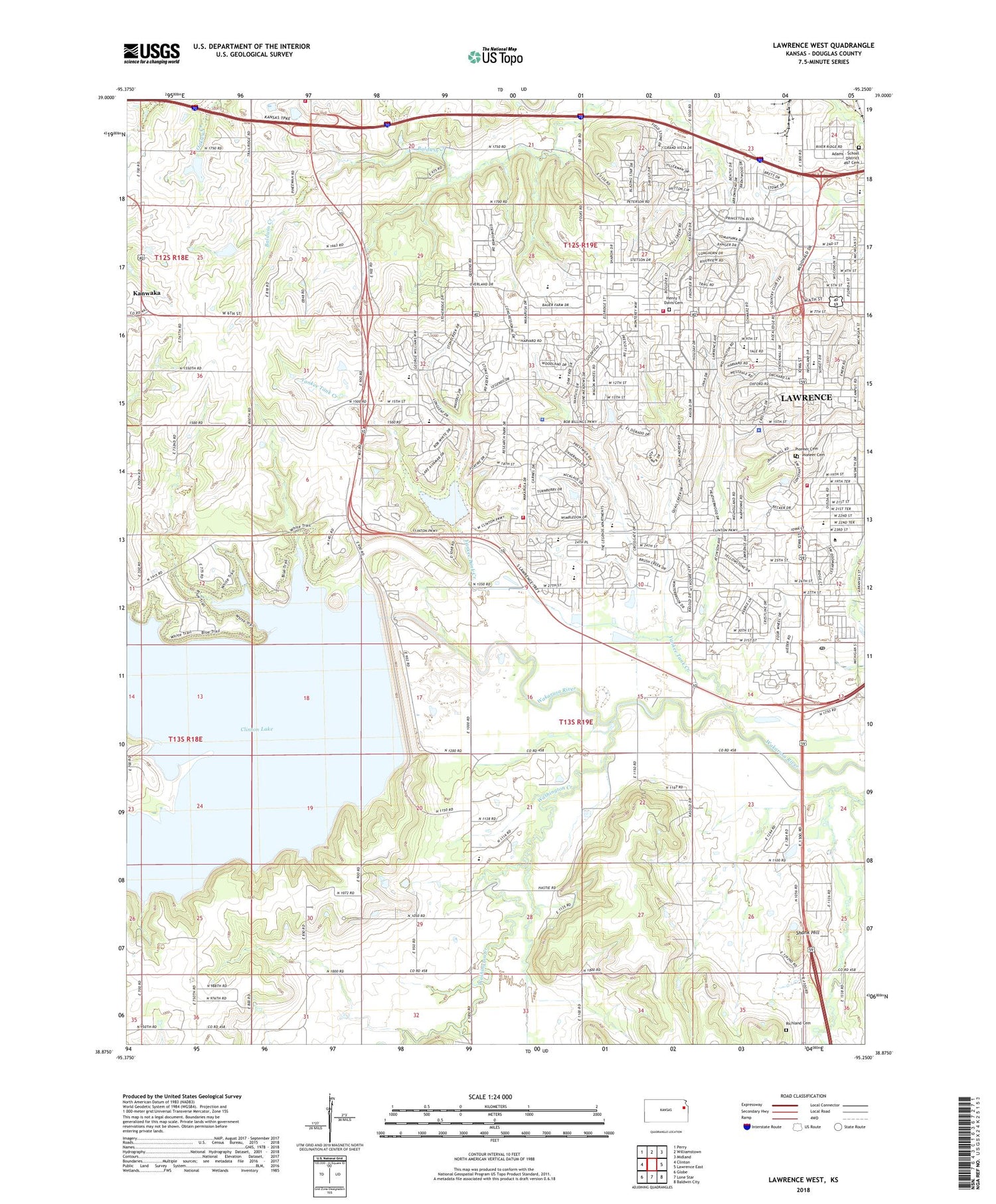 Lawrence West Kansas US Topo Map Image