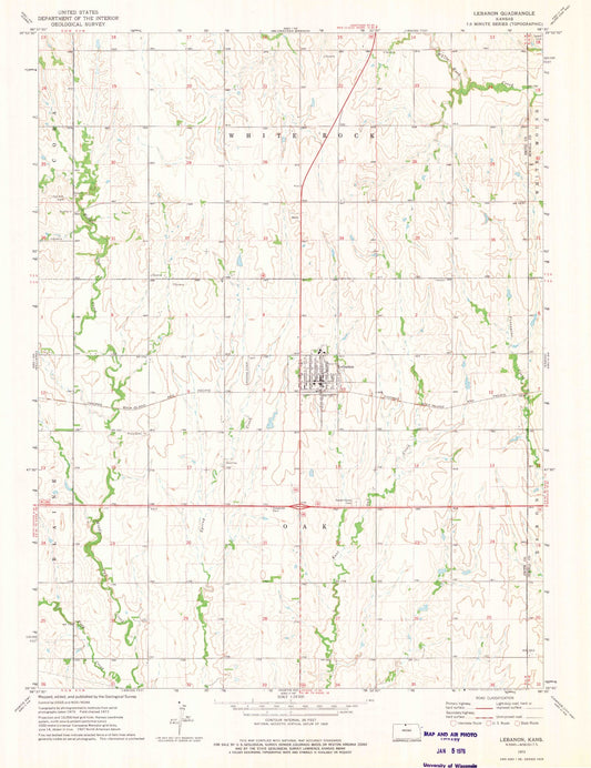 Classic USGS Lebanon Kansas 7.5'x7.5' Topo Map Image
