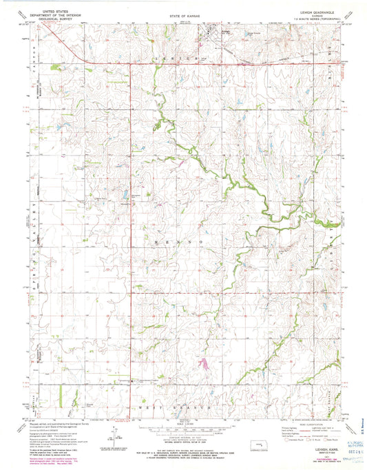 Classic USGS Lehigh Kansas 7.5'x7.5' Topo Map Image
