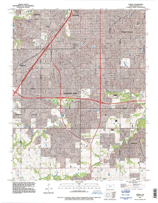 Classic USGS Lenexa Kansas 7.5'x7.5' Topo Map Image