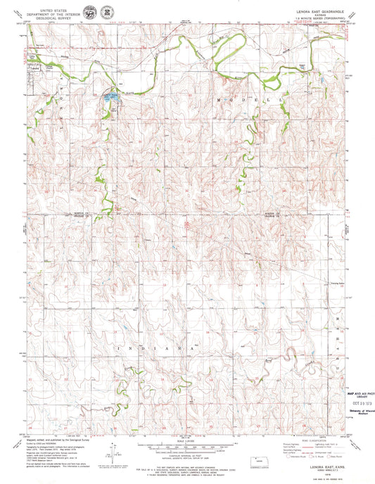 Classic USGS Lenora East Kansas 7.5'x7.5' Topo Map Image