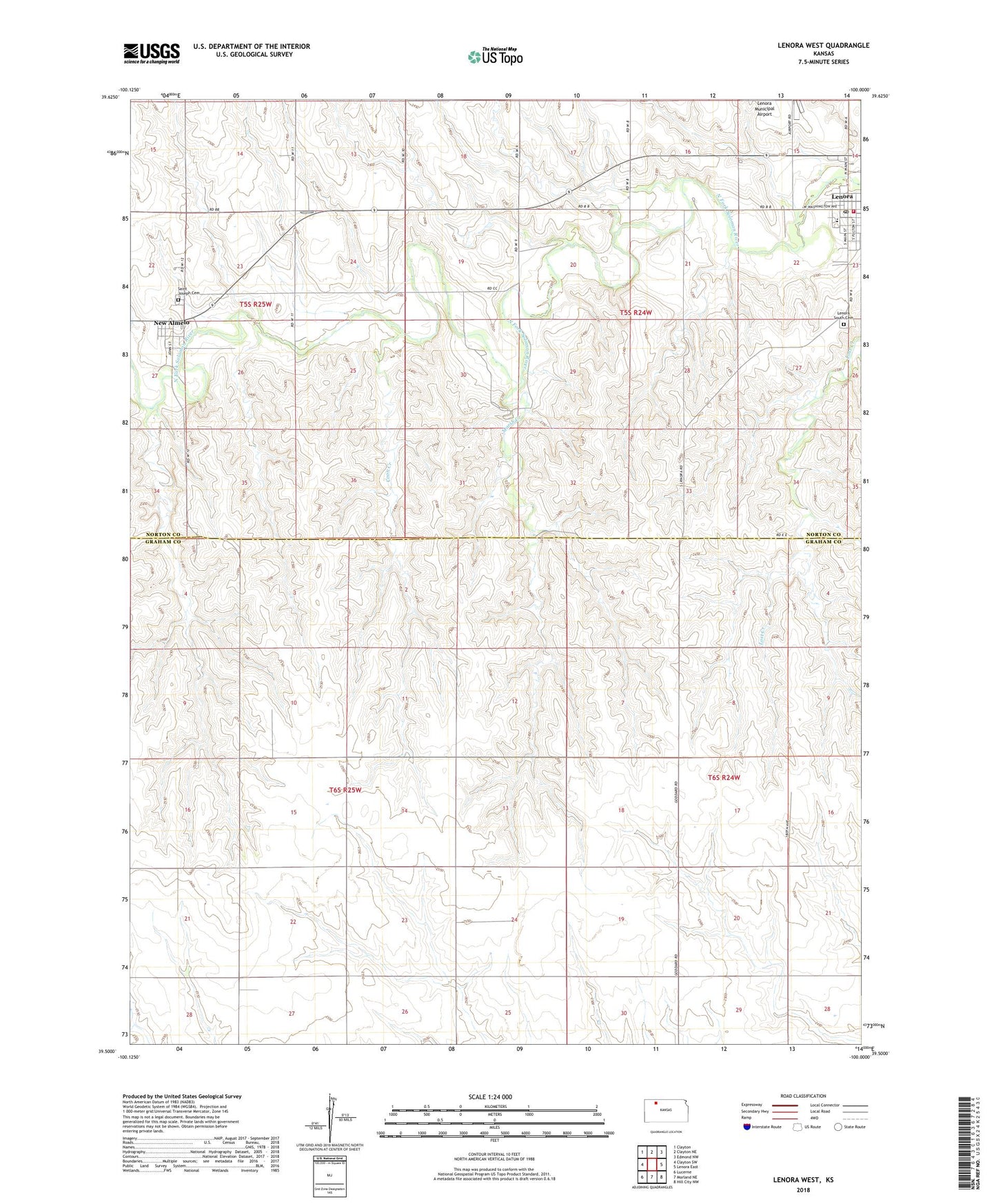 Lenora West Kansas US Topo Map Image