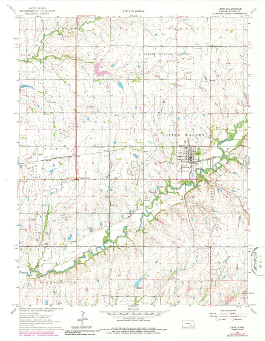 Classic USGS Leon Kansas 7.5'x7.5' Topo Map Image