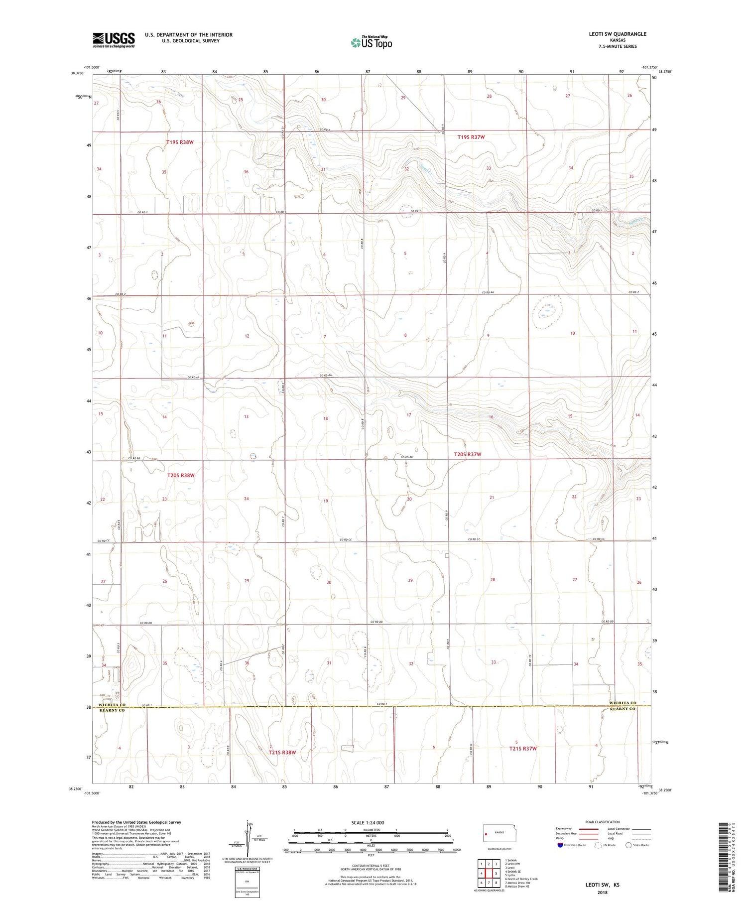 Leoti SW Kansas US Topo Map Image