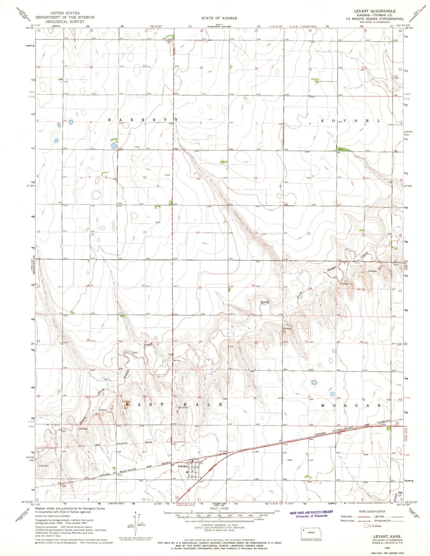 Classic USGS Levant Kansas 7.5'x7.5' Topo Map Image