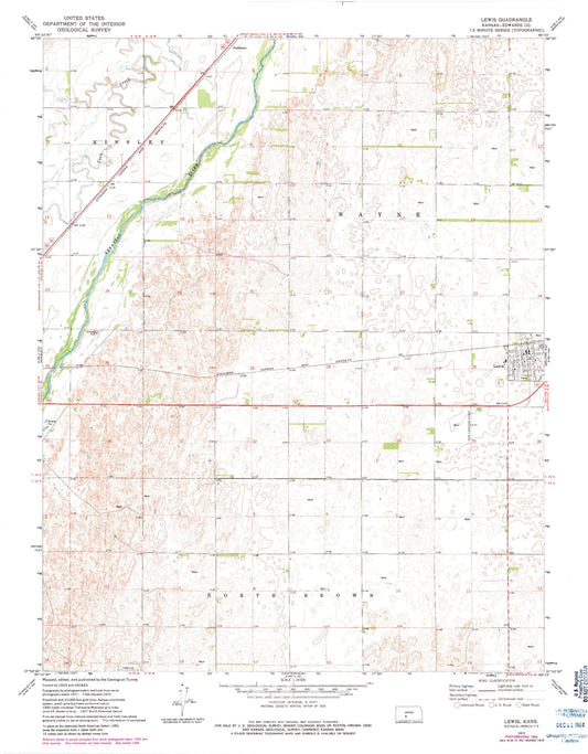 Classic USGS Lewis Kansas 7.5'x7.5' Topo Map Image