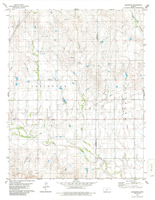 Classic USGS Lexington Kansas 7.5'x7.5' Topo Map Image