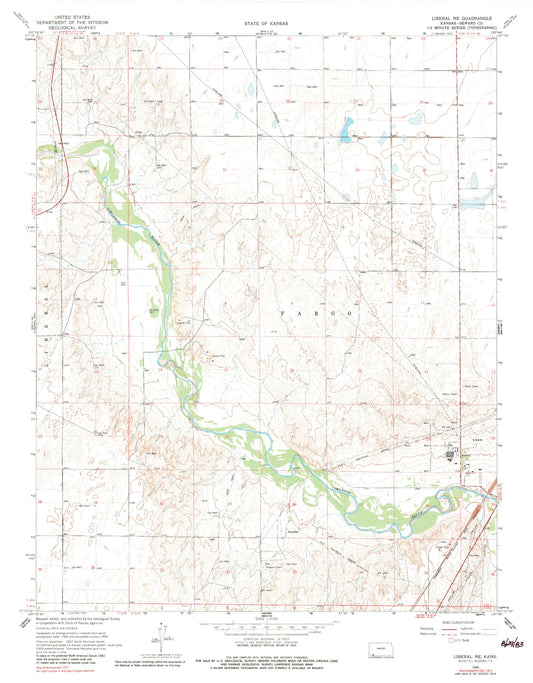 Classic USGS Liberal NE Kansas 7.5'x7.5' Topo Map Image