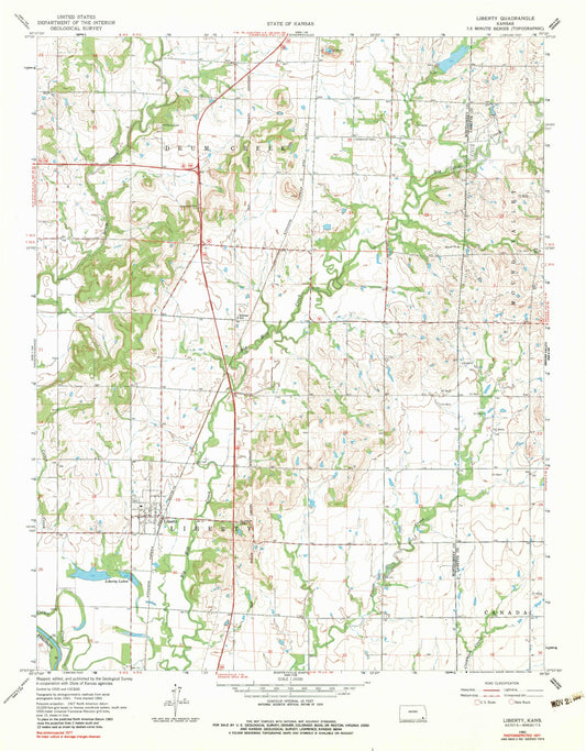 Classic USGS Liberty Kansas 7.5'x7.5' Topo Map Image