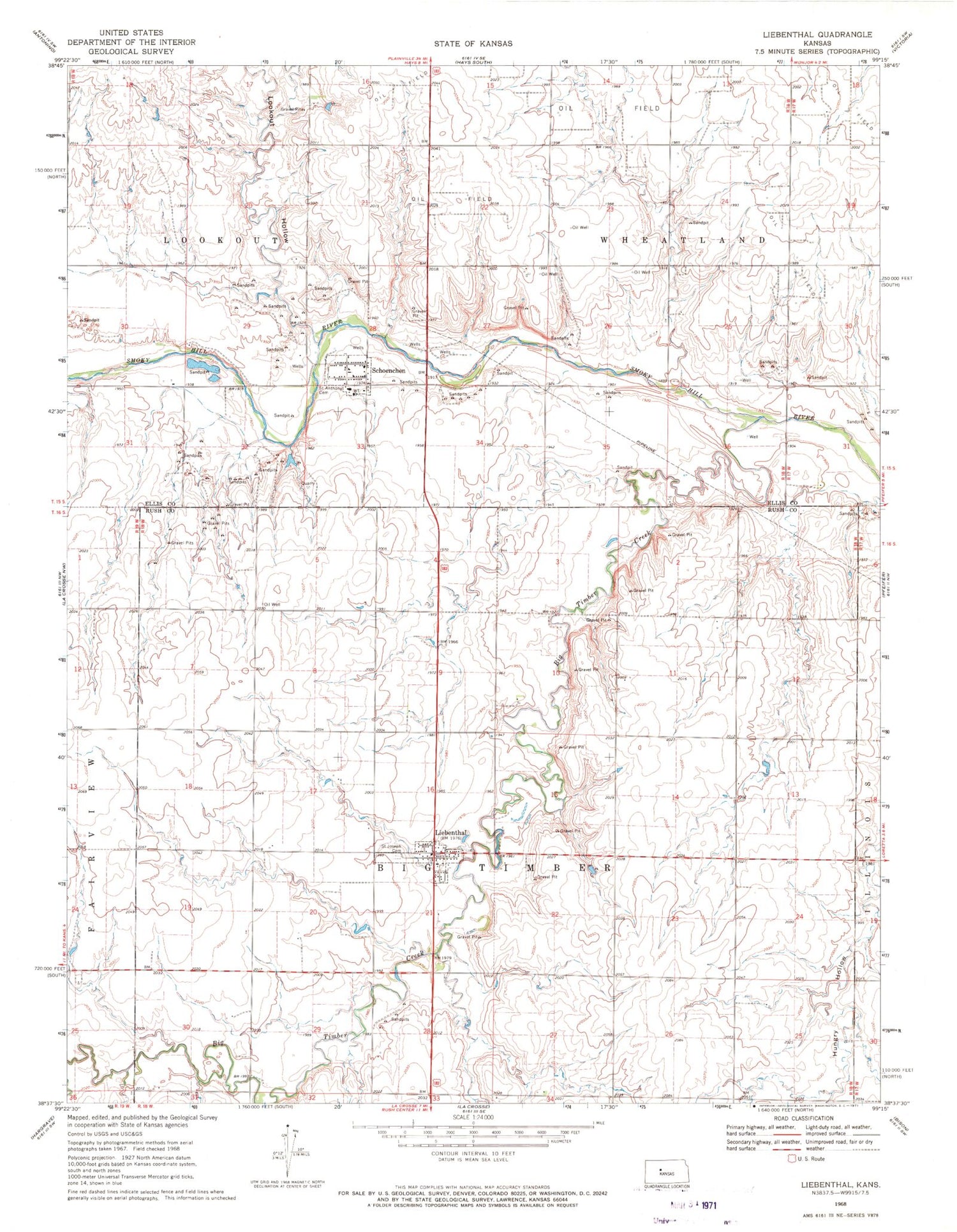 Classic USGS Liebenthal Kansas 7.5'x7.5' Topo Map Image