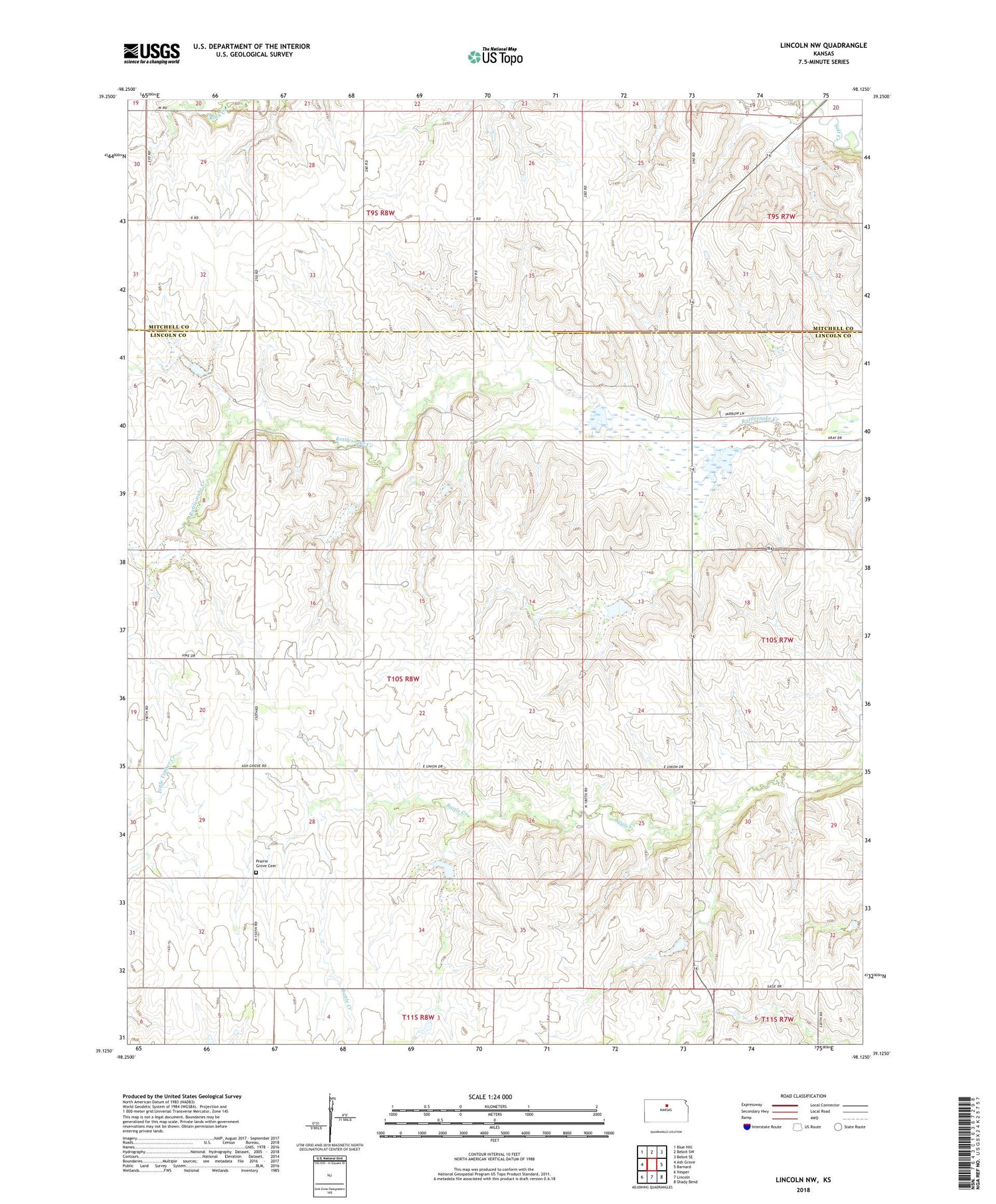 Lincoln NW Kansas US Topo Map Image