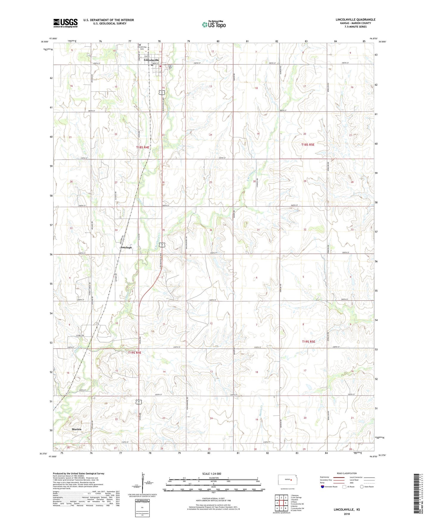 Lincolnville Kansas US Topo Map Image
