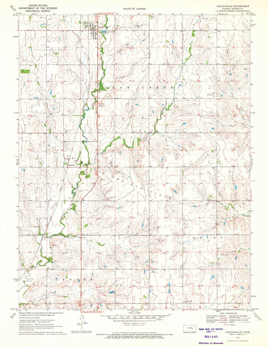 Classic USGS Lincolnville Kansas 7.5'x7.5' Topo Map Image