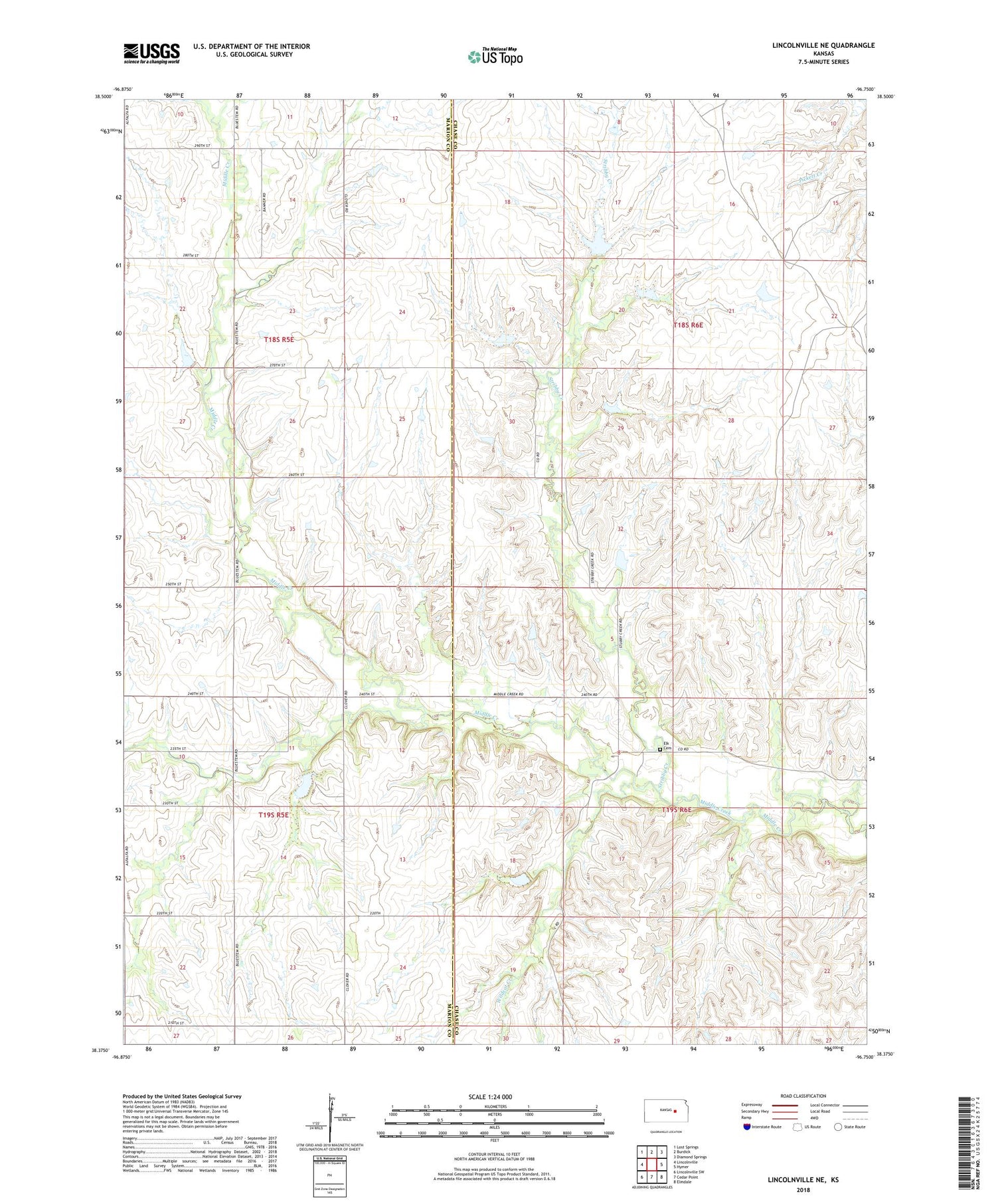 Lincolnville NE Kansas US Topo Map Image