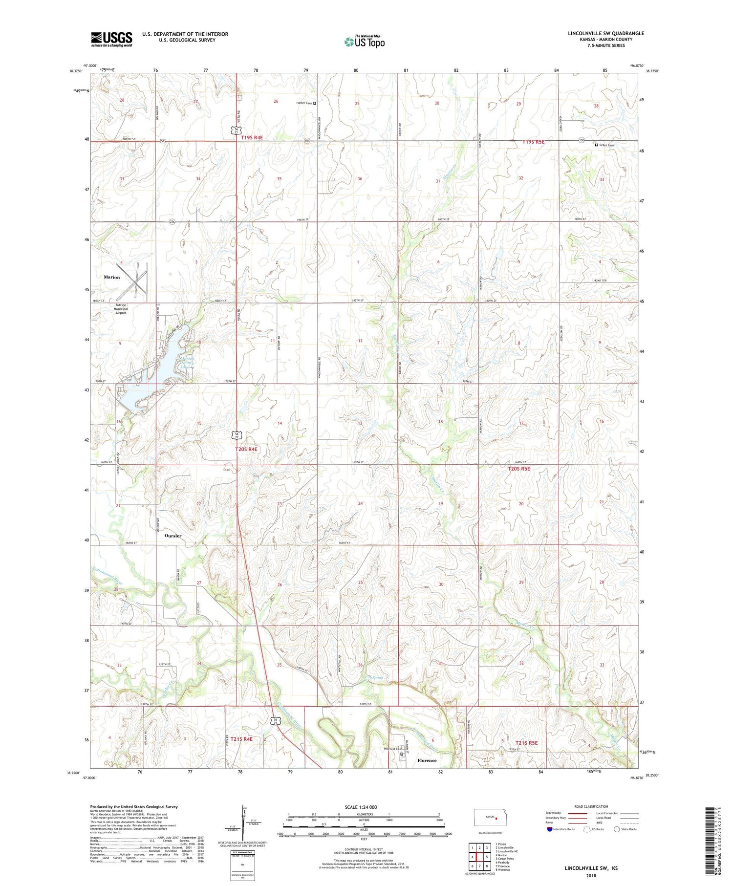 Lincolnville SW Kansas US Topo Map Image