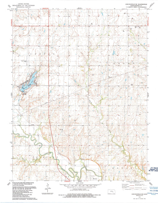 Classic USGS Lincolnville SW Kansas 7.5'x7.5' Topo Map Image