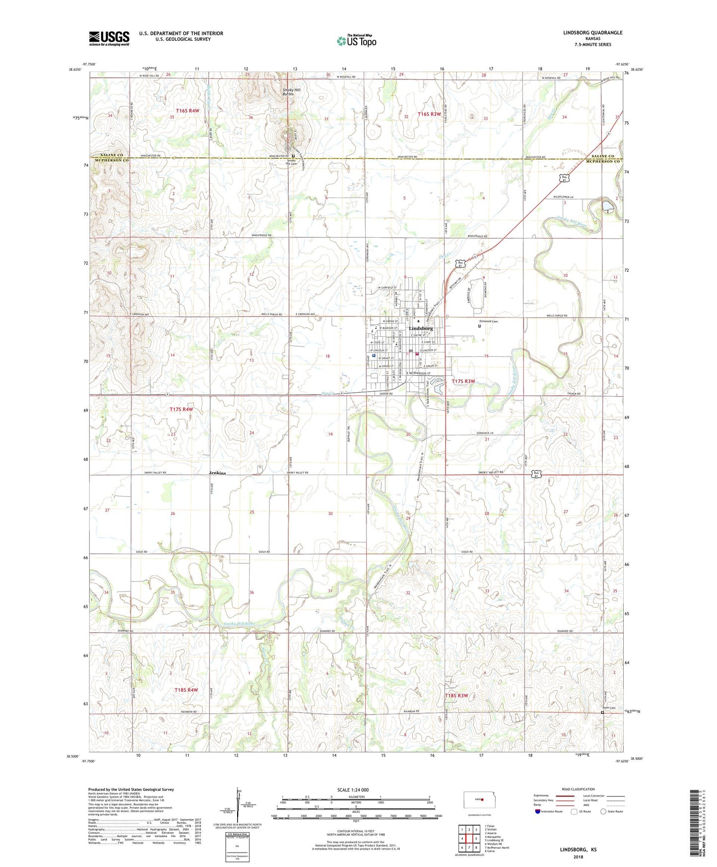Lindsborg Kansas US Topo Map Image