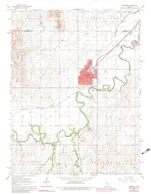 Classic USGS Lindsborg Kansas 7.5'x7.5' Topo Map Image