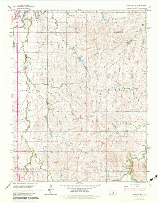 Classic USGS Lindsborg SE Kansas 7.5'x7.5' Topo Map Image