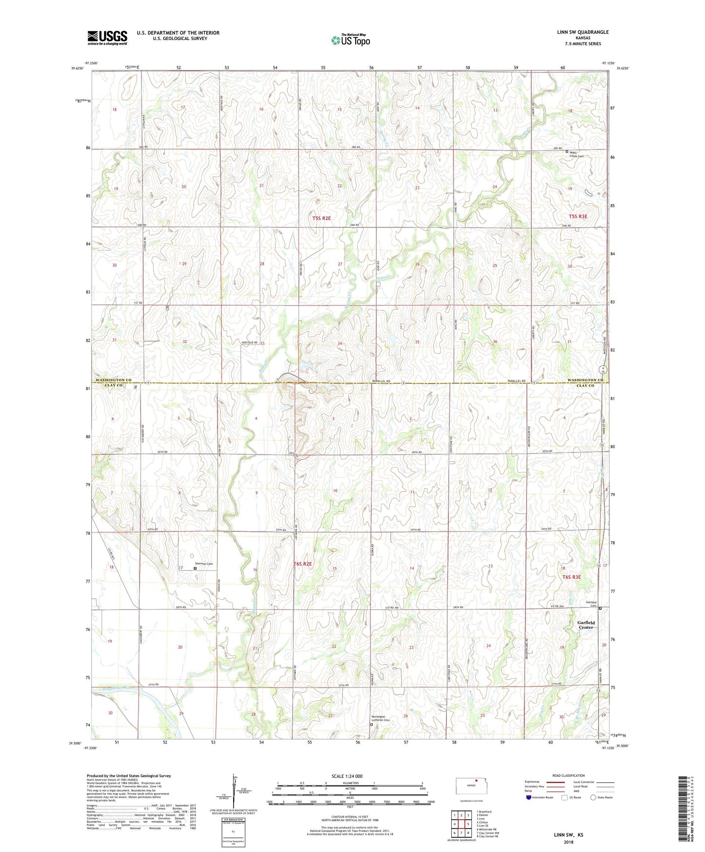 Linn SW Kansas US Topo Map Image