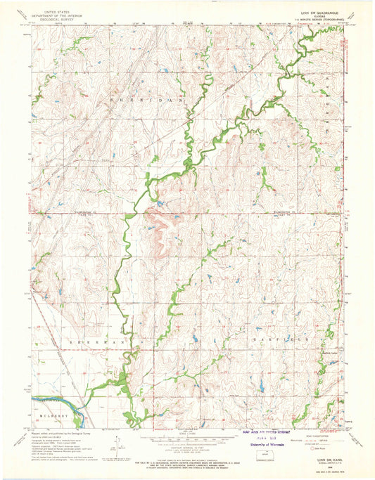 Classic USGS Linn SW Kansas 7.5'x7.5' Topo Map Image