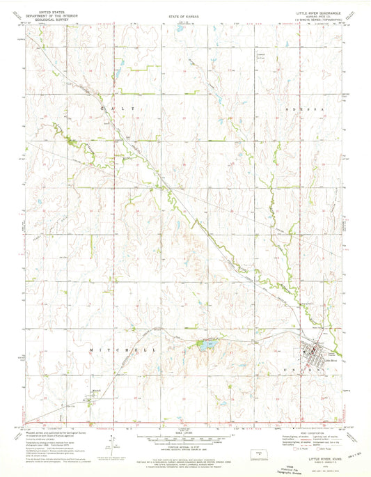 Classic USGS Little River Kansas 7.5'x7.5' Topo Map Image