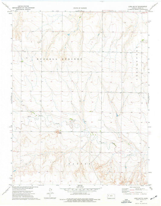 Classic USGS Lone Butte Kansas 7.5'x7.5' Topo Map Image