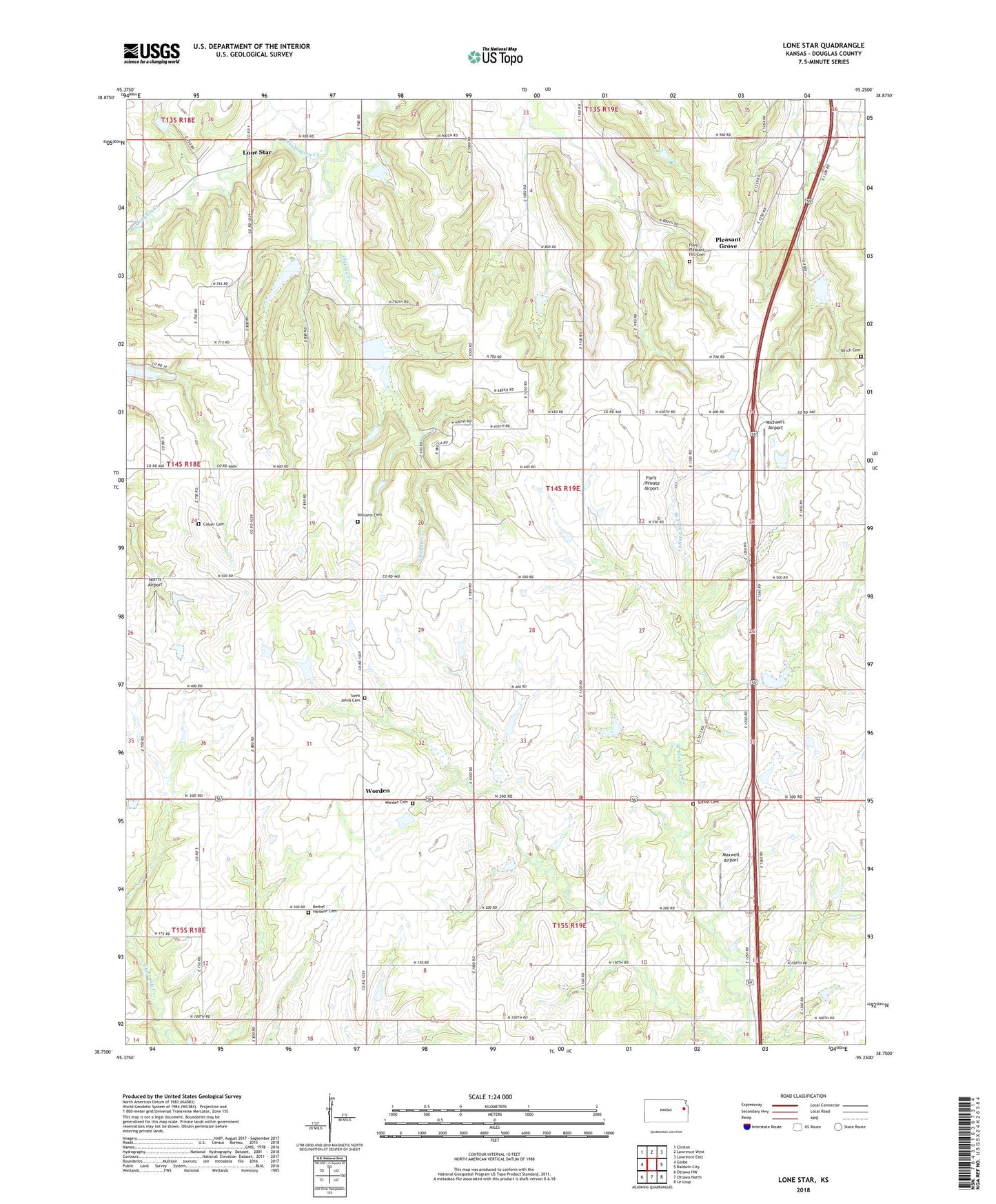 Lone Star Kansas US Topo Map Image