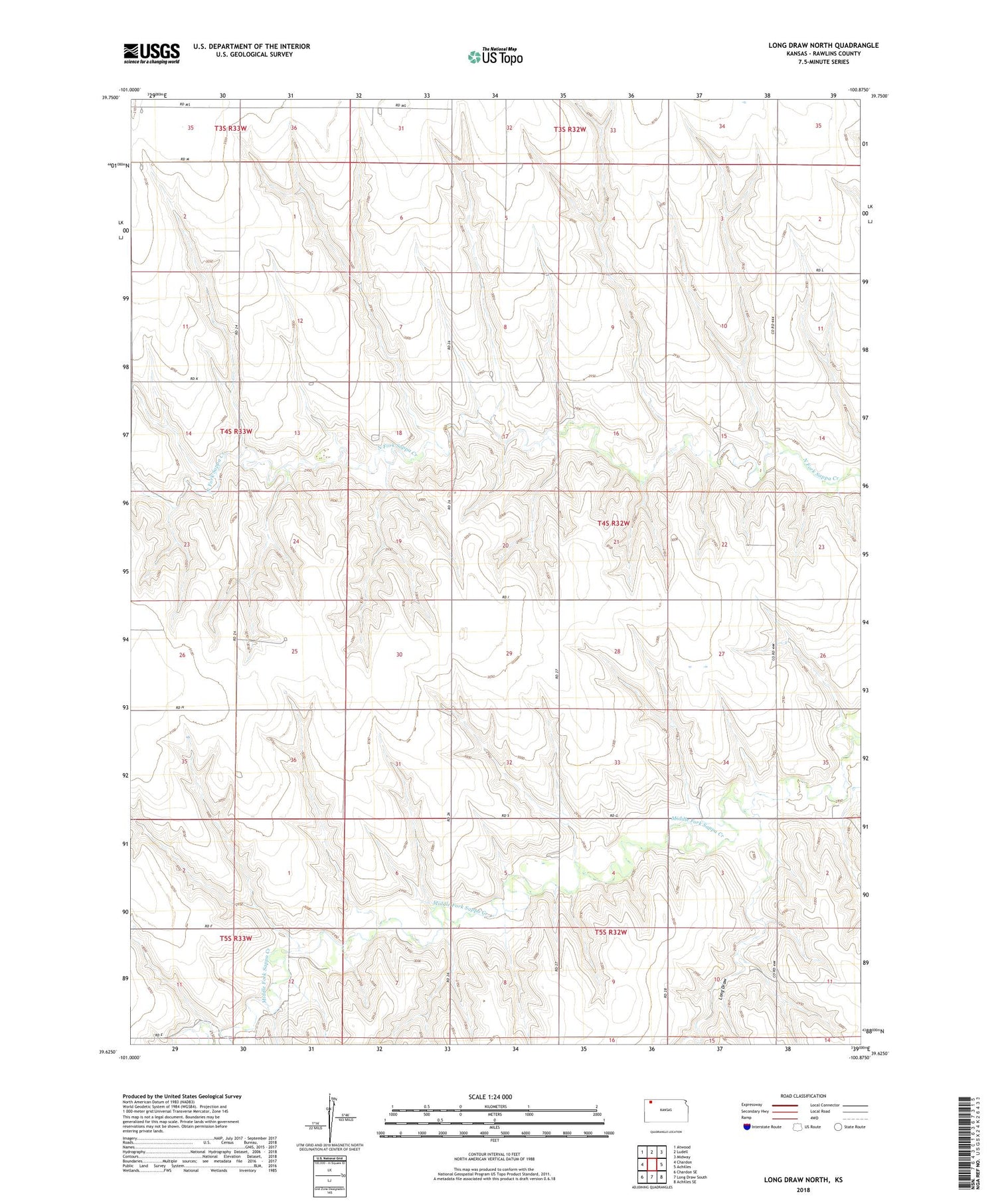 Long Draw North Kansas US Topo Map Image