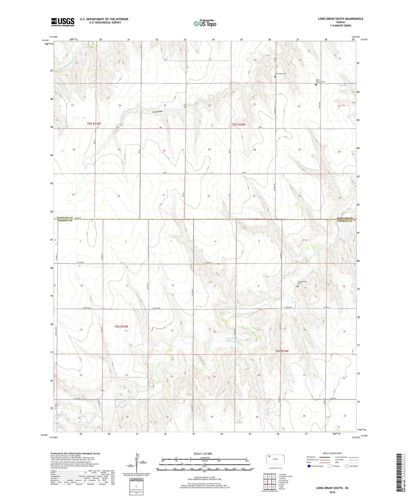Long Draw South Kansas US Topo Map Image